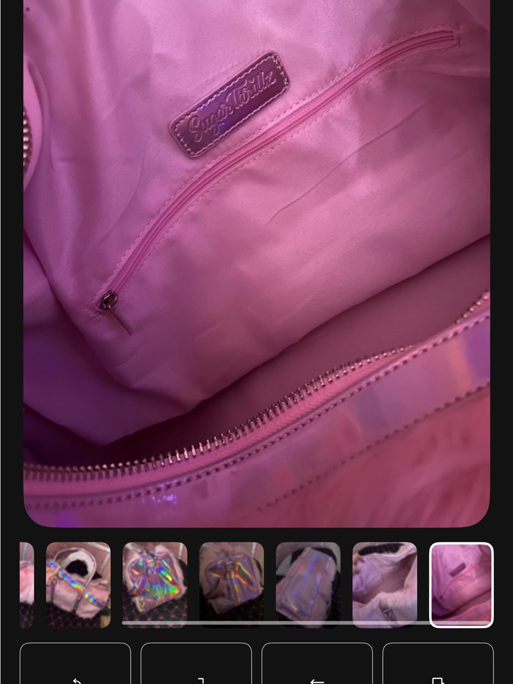 Pink Faux Fur Holographic Strap Handbag By Sugar Thrillz - Picture 7 of 7